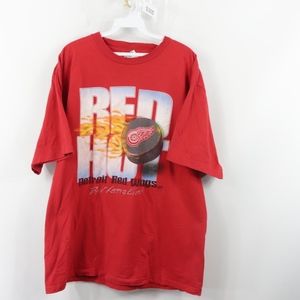 90s Mens XL Detroit Red Wings Hockey Flames Shirt